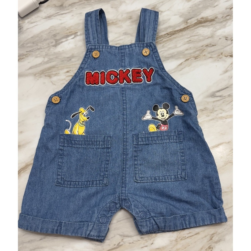 Vintage Disney Baby 0-3 Months Mickey Denim Shortalls Overalls Bibs